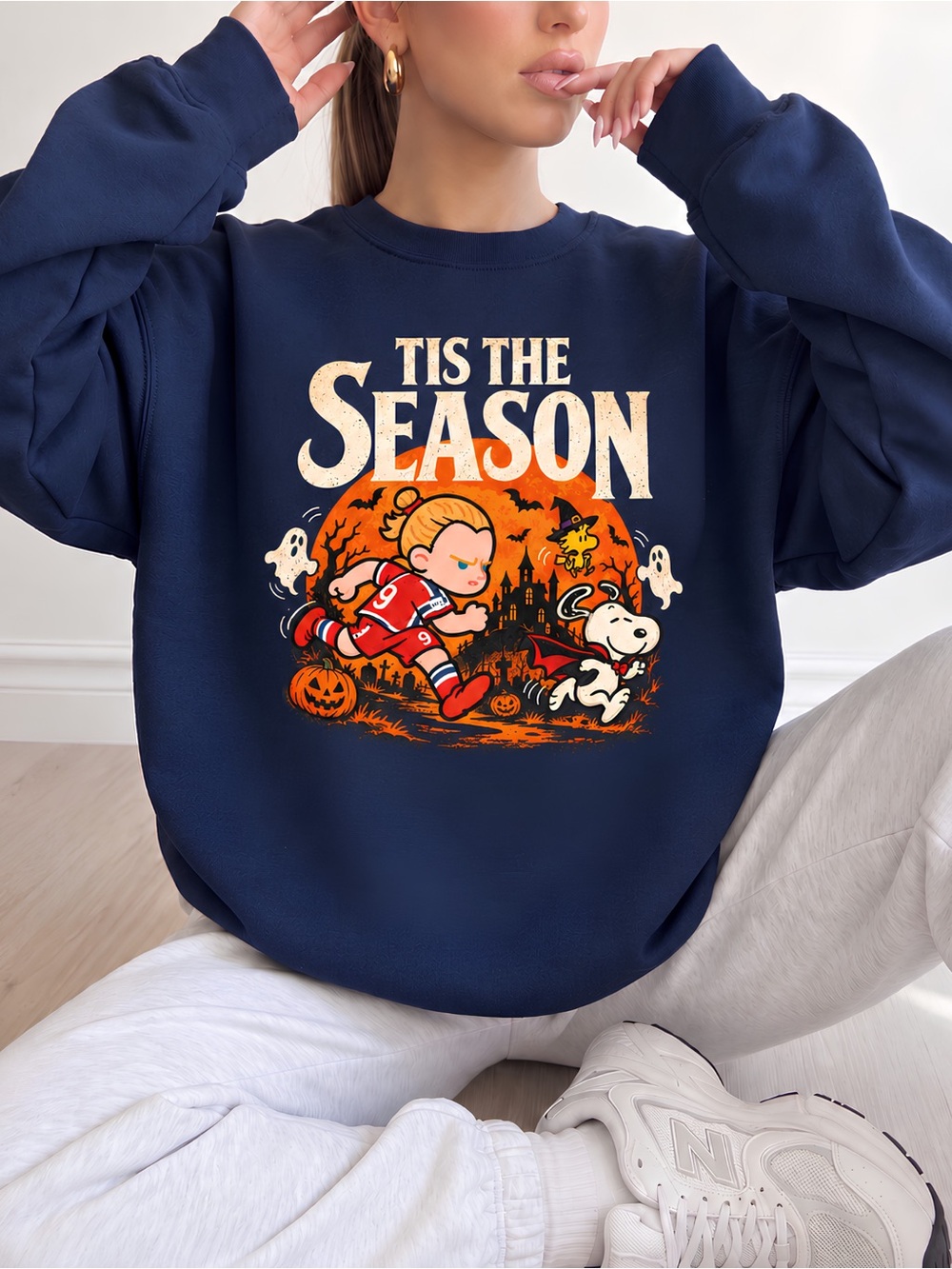 Haaland And Snoopy Halloween Graphic Sweatshirt Gildan Royal NWT